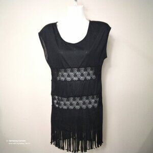 Miken Black Mini Swimsuit Coverup Knotted Fringe Bottom NWT Various Jr. Sizes